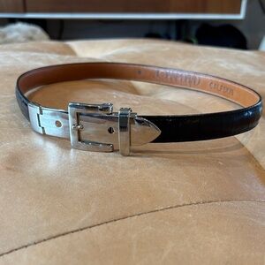 Joan & David Black Calfskin Leather Belt w Metal Fastening
